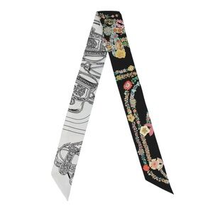 Hermes Black and White Silk Twilly Scarf